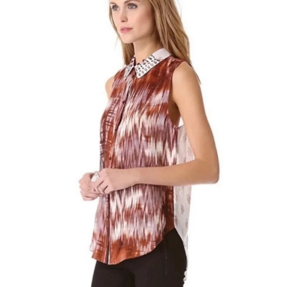 Elizabeth & James Julian Silk Rhinestone Collar Top S - Picture 10 of 10